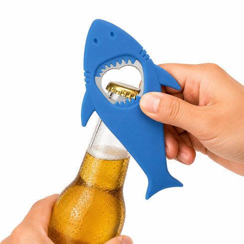 Shark Silicone & Steel Bottle Opener- Blue