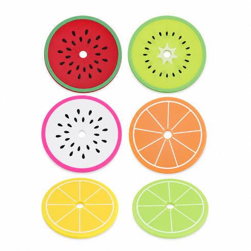 Vibrant Fruit Silicone Coasters & Drink Lids