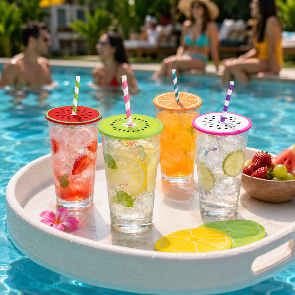 Vibrant Fruit Silicone Coasters & Drink Lids