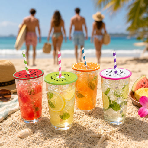 Vibrant Fruit Silicone Coasters & Drink Lids