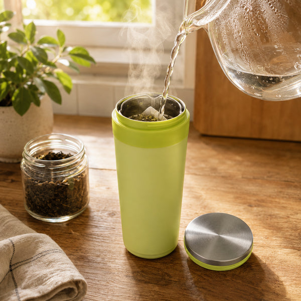 Lime Green Double-Wall Thermal Tea Tumbler