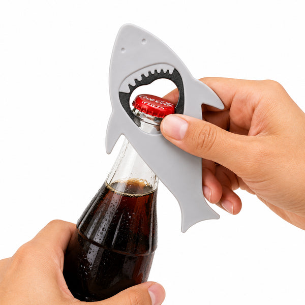 Shark Silicone & Steel Bottle Opener- Grey