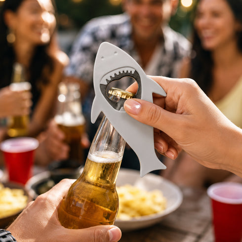 Shark Silicone & Steel Bottle Opener- Grey